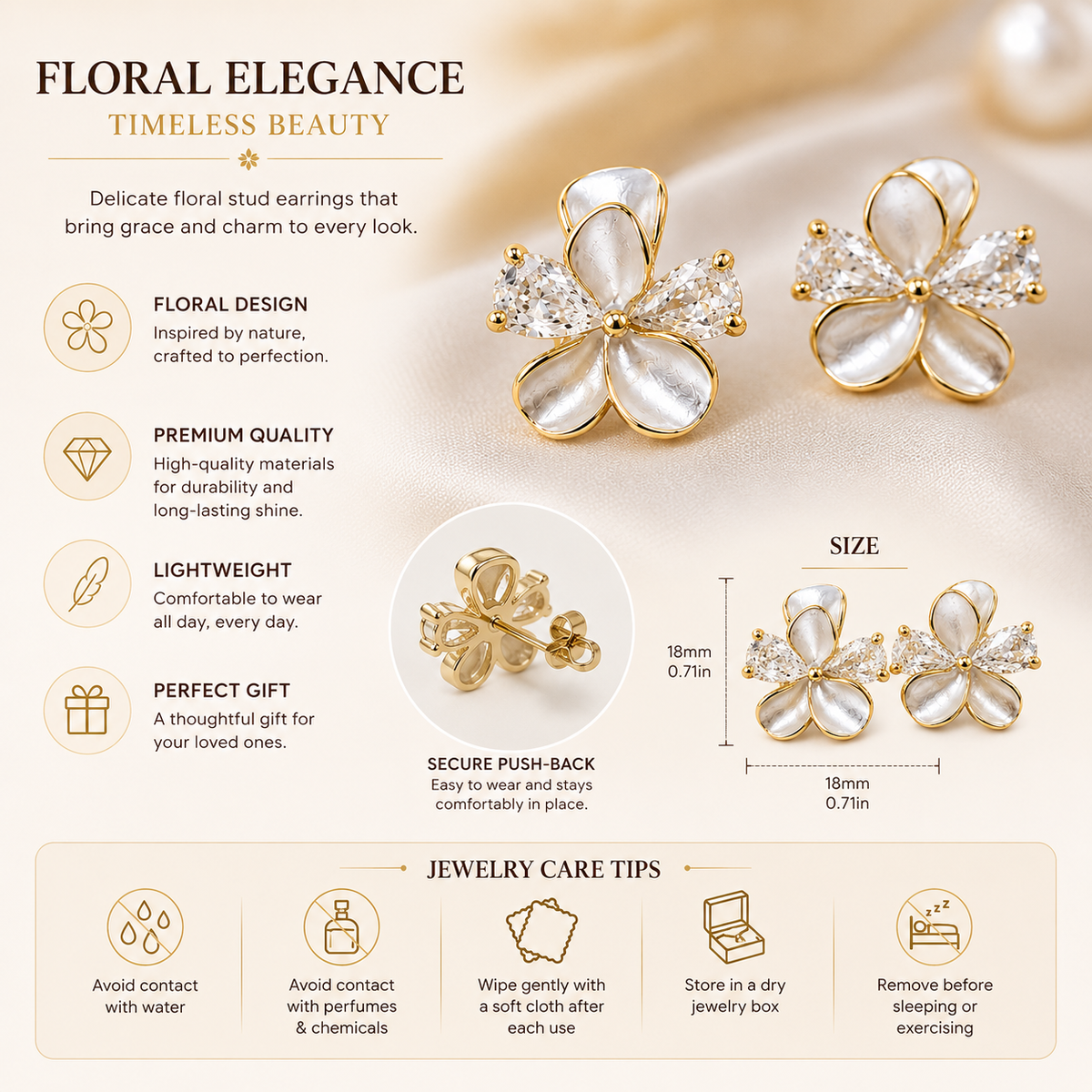Shell Petal Crystal Flower Stud Earrings