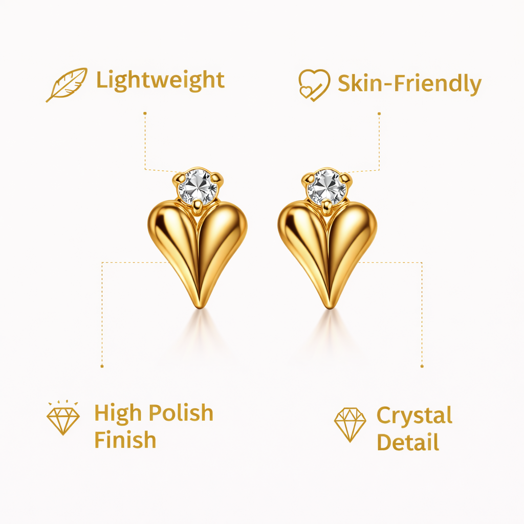 Gold-Plated CZ Heart Stud Earrings