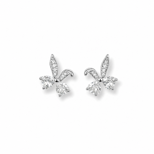 Silver Rhodium-Plated Bunny Bow Crystal Stud Earrings