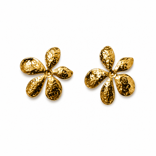Hammered Gold Flower Statement Stud Earrings