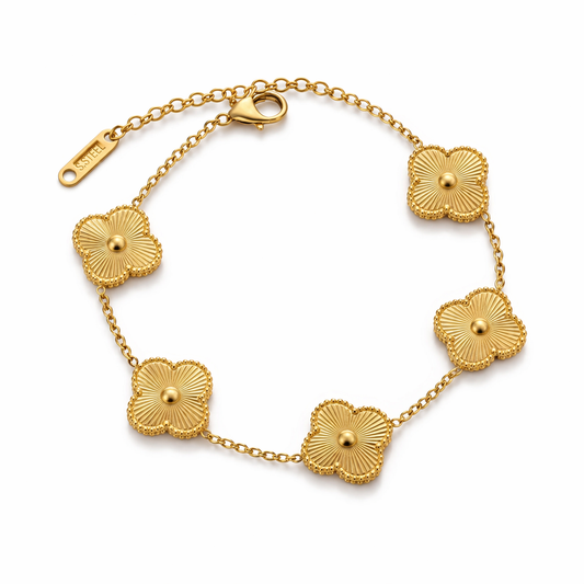 Gold-Plated Stainless Steel Five Clover Charm Bracelet