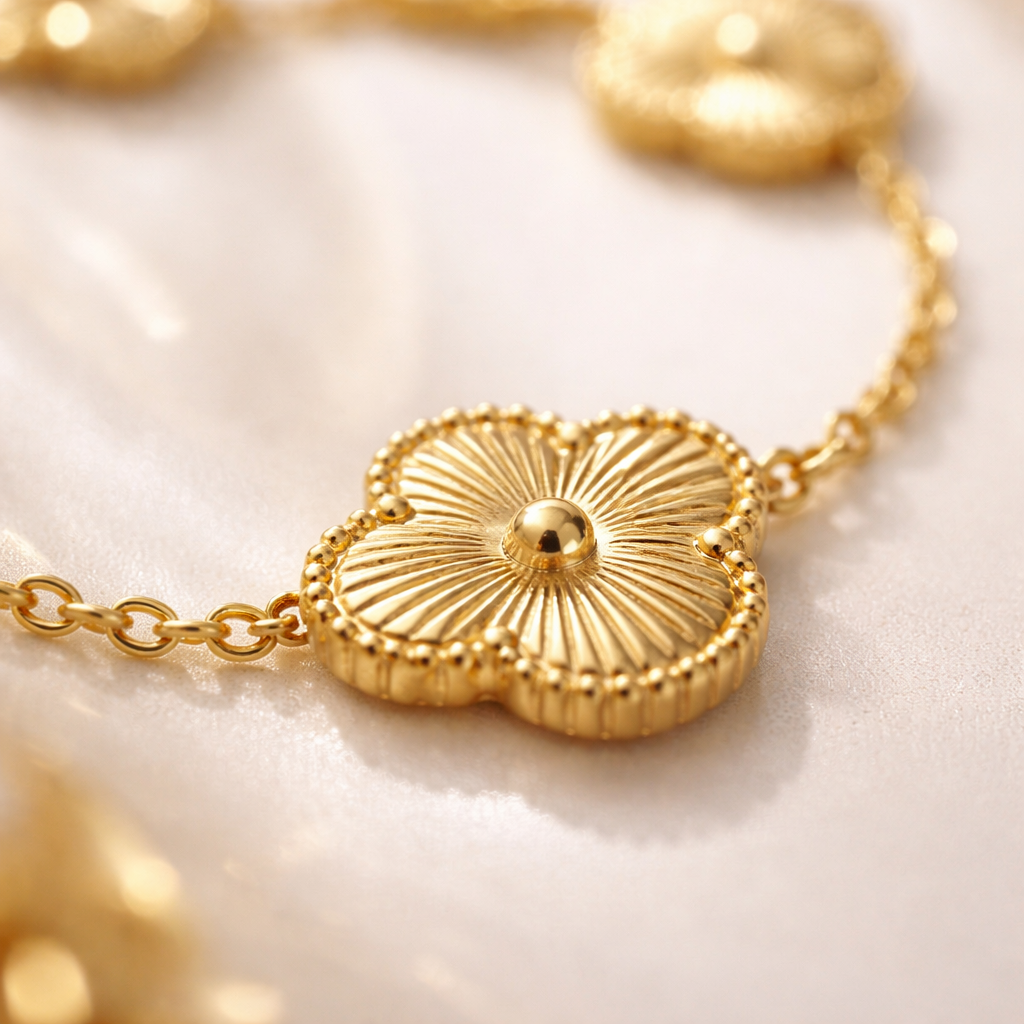 Gold-Plated Stainless Steel Five Clover Charm Bracelet
