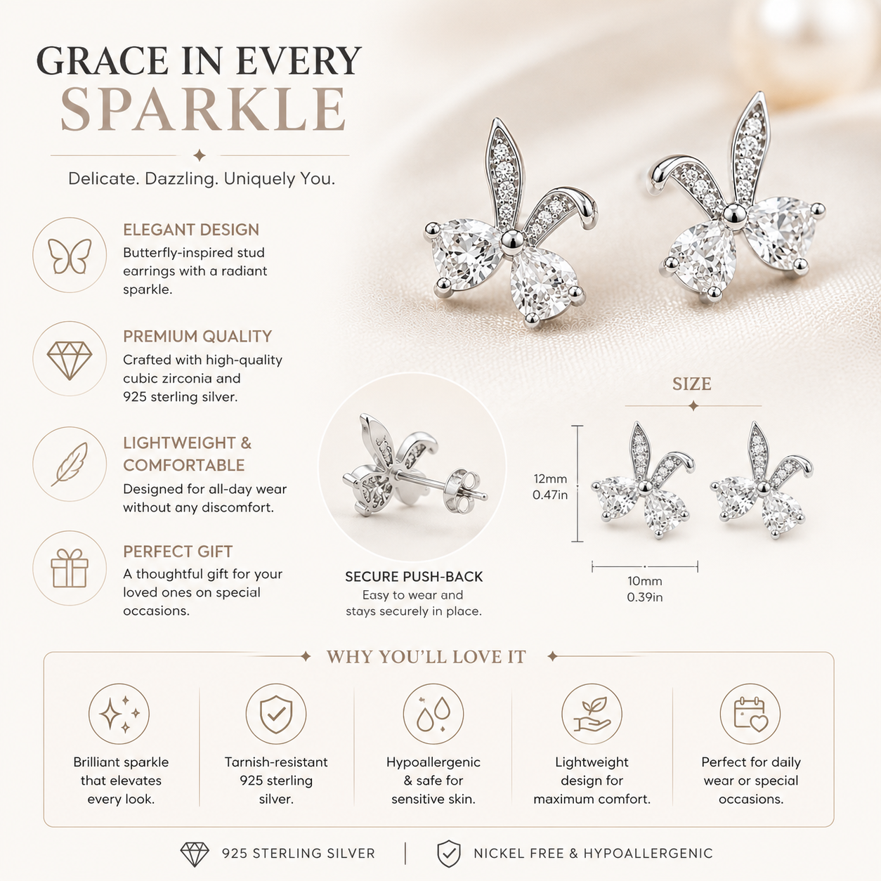 Silver Rhodium-Plated Bunny Bow Crystal Stud Earrings