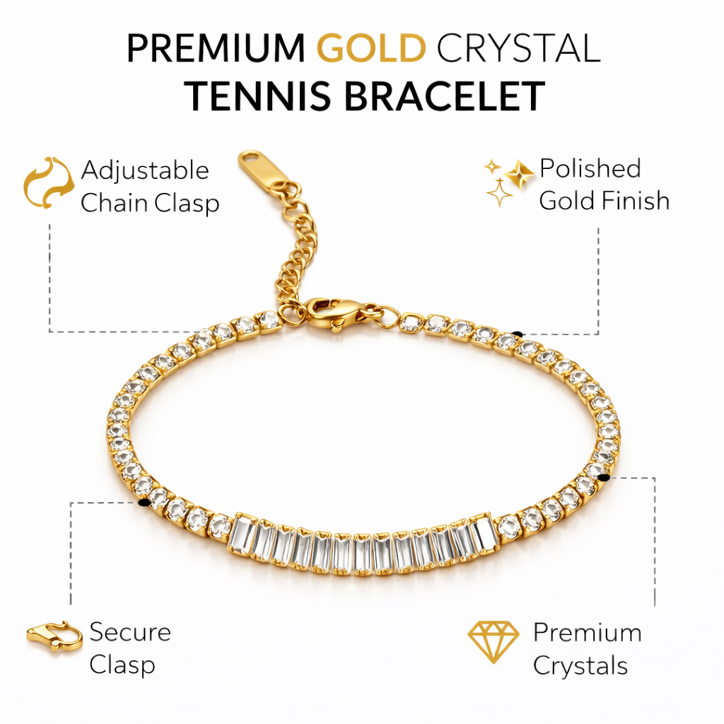 Gold Plated Mixed-Cut Tennis Bracelet – Baguette & Round Cubic Zirconia Chain