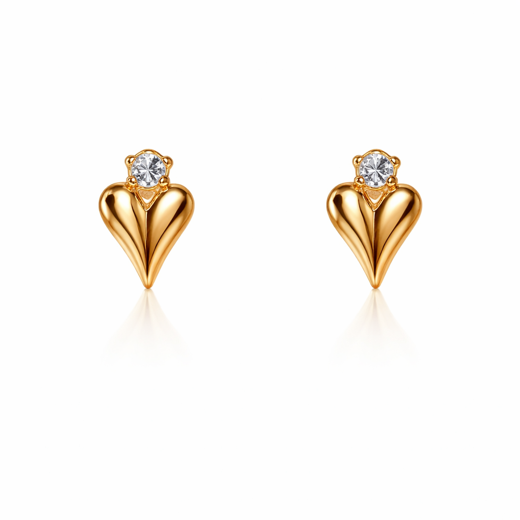 Gold-Plated CZ Heart Stud Earrings