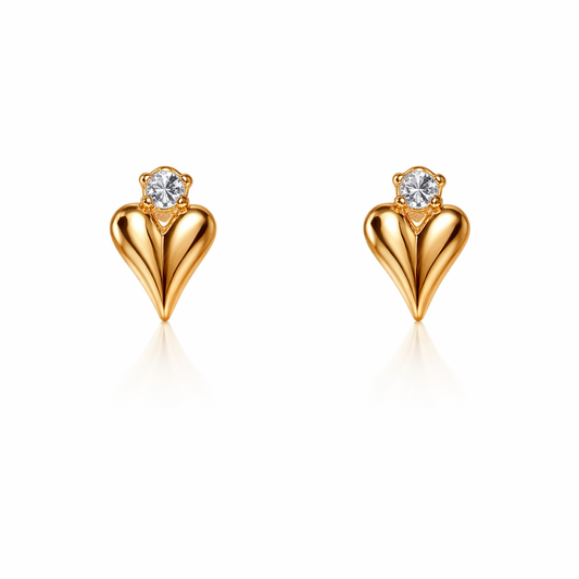 Gold-Plated CZ Heart Stud Earrings