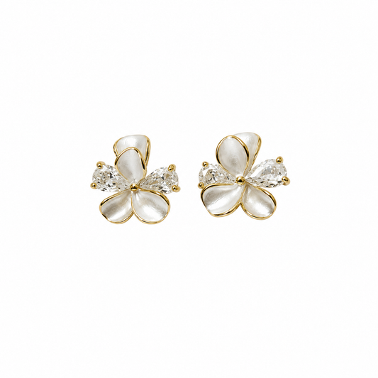 Shell Petal Crystal Flower Stud Earrings