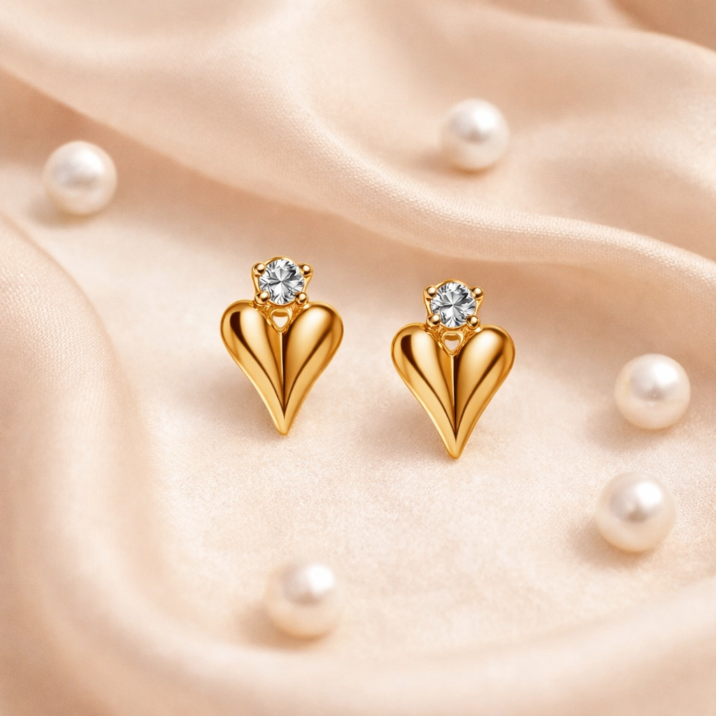Gold-Plated CZ Heart Stud Earrings