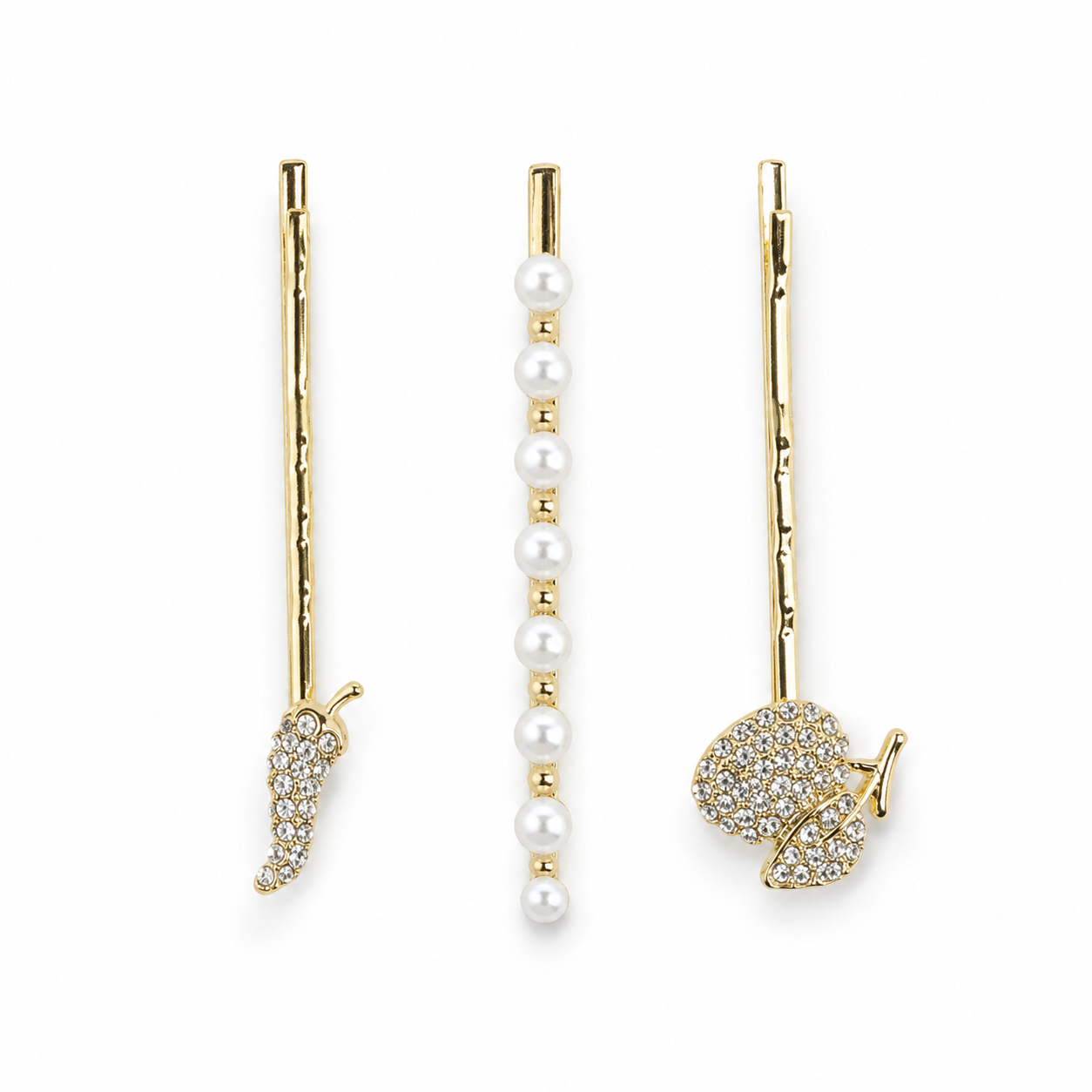 Gold Plated Crystal Pearl Hair Pins Set – Cute Fruit Design Bobby Pins for Women (Pack of 3)