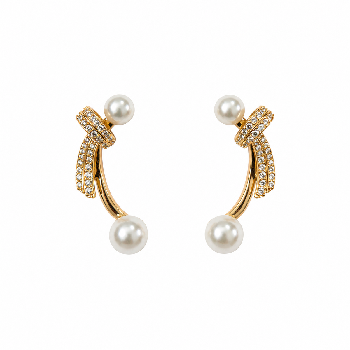 Gold-Plated Criss-Cross Pearl & Crystal Drop Earrings