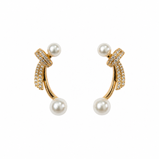 Gold-Plated Criss-Cross Pearl & Crystal Drop Earrings